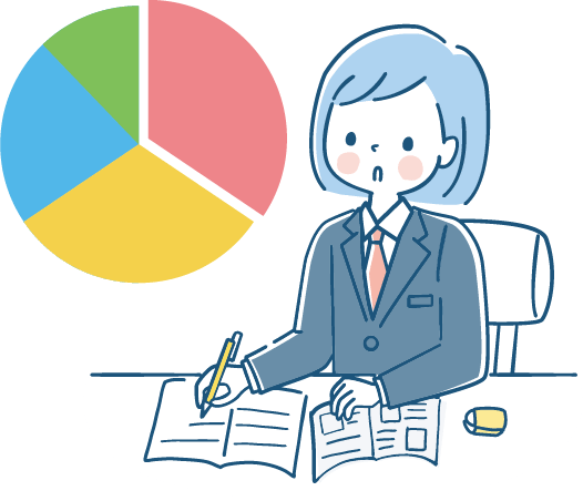 割合グラフと学生のイラスト