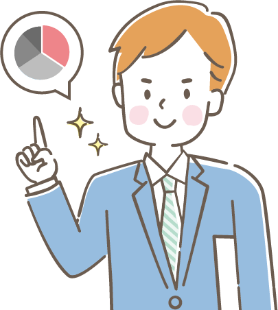 割合グラフと先生のイラスト